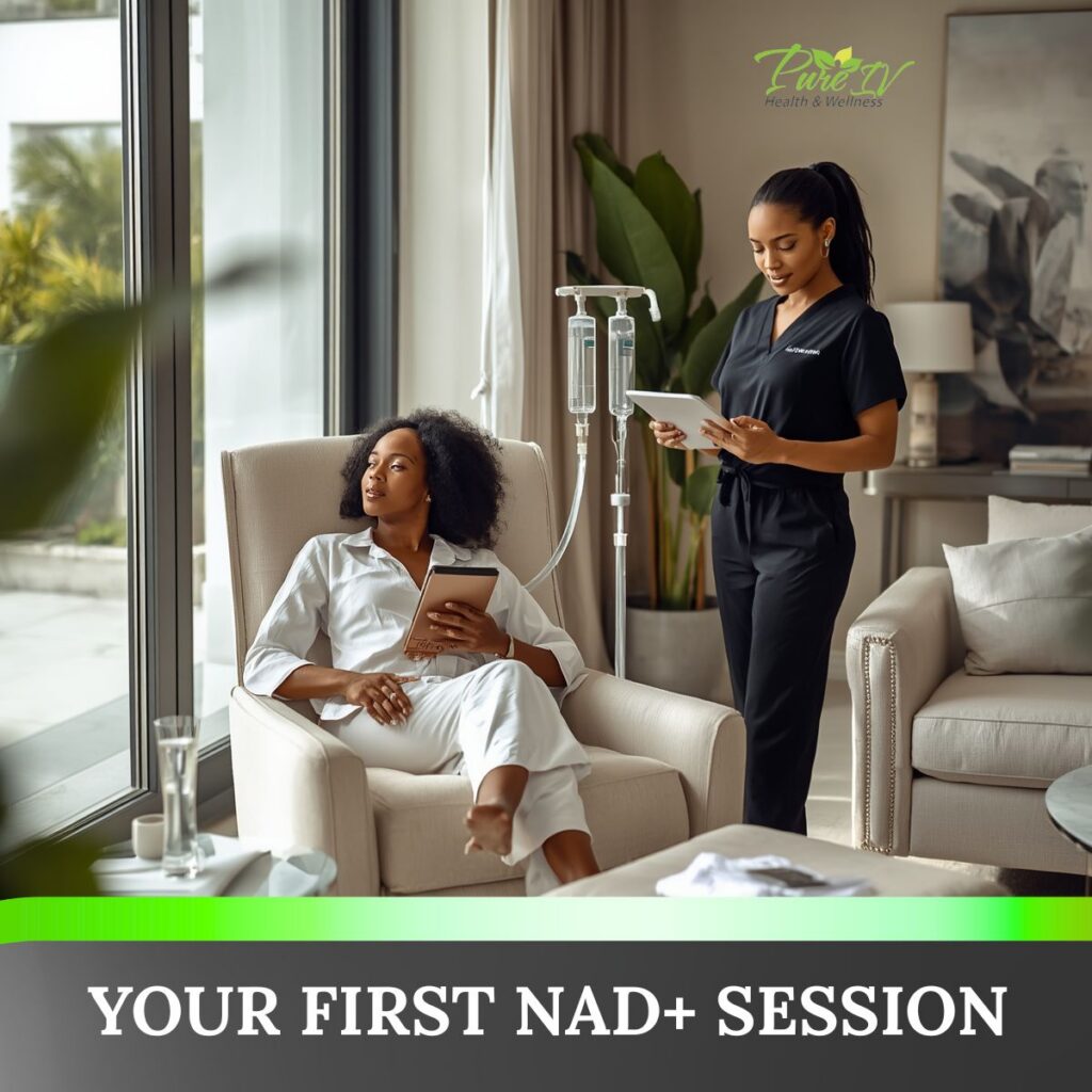 Woman relaxing during a personalized NAD+ therapy session at home in Boca Raton